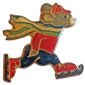 SKI MOUSE cartoon vintage enamel pin lapel badge  pinback