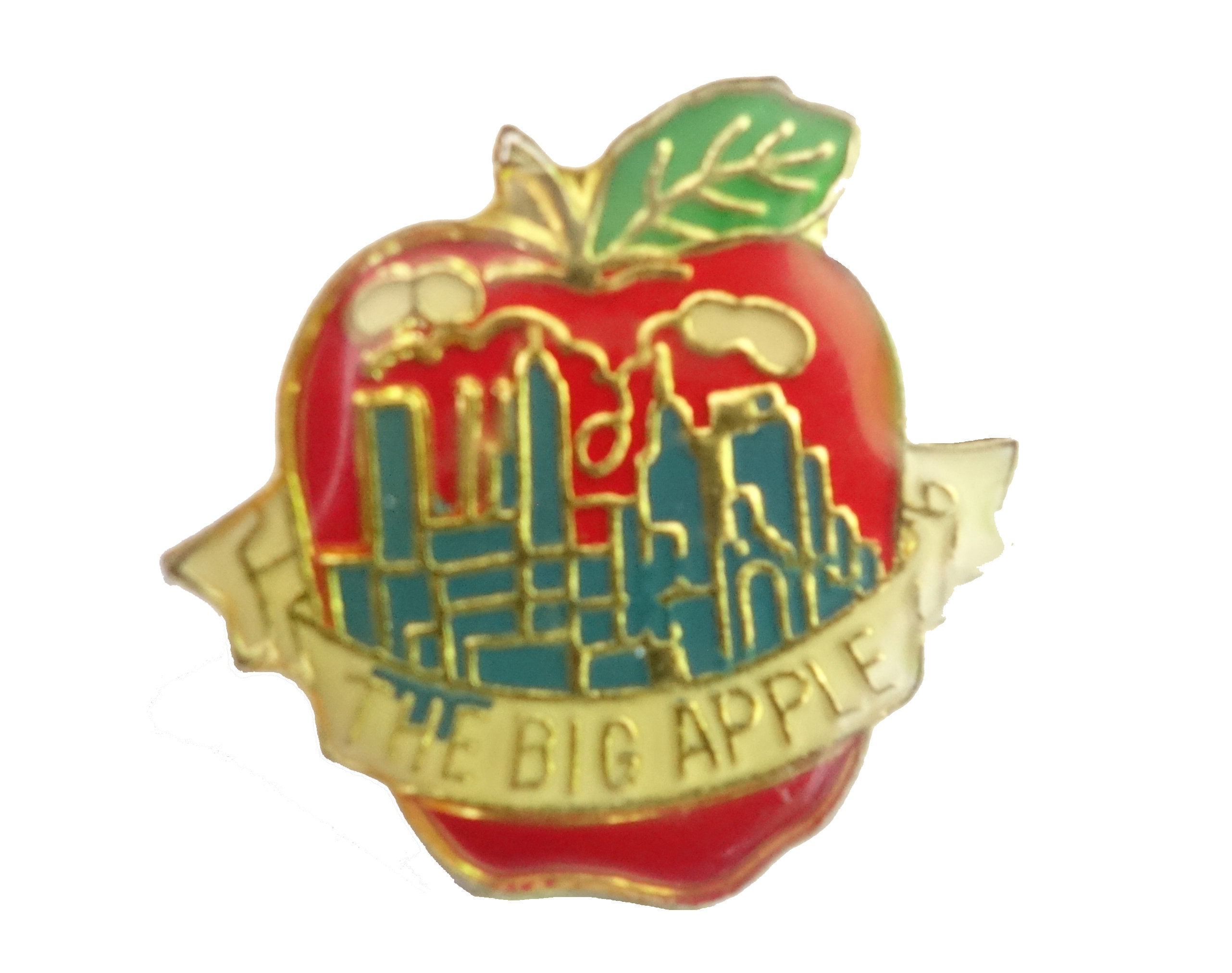 The Big Apple NEW YORK City Vintage Enamel Pin Lapel Badge I Heart