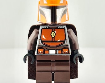 LEGO® Mandalorian Tribe Warrior Minifigure – Orange Helmet Brown Cape, Star Wars The Mandalorian – Retired LEGO® Minifig – Clan Army Builder