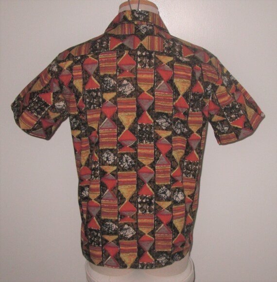 Vintage 1950s 1960s Orange Abstract Print Shirt B… - image 4