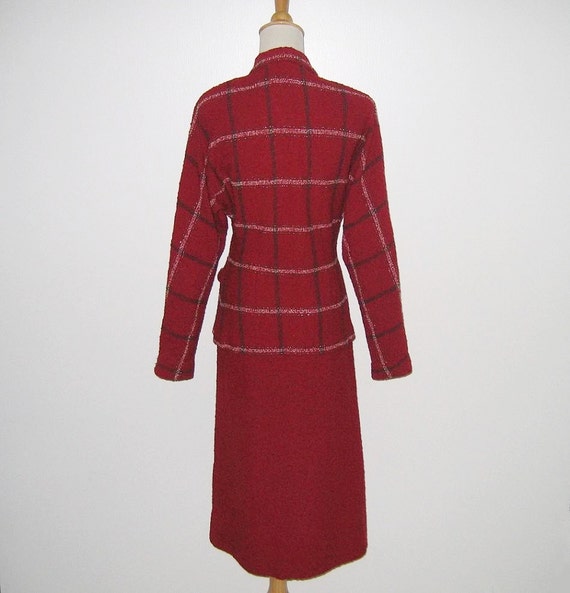 Vintage 1940s 1950s Cranberry Red Plaid Suit By L… - image 4