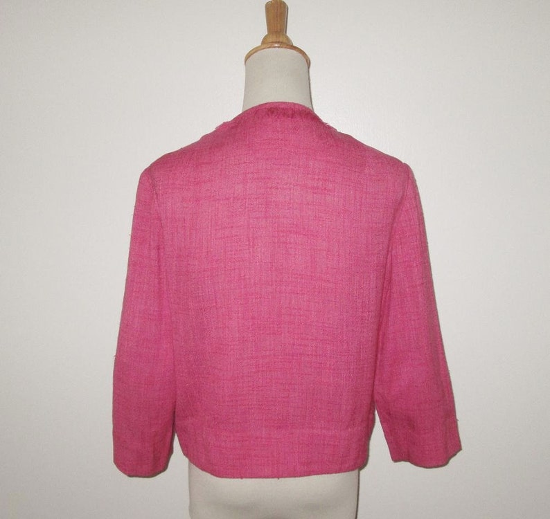 Vintage 1950s 1960s Pink Suit With Fringe Accents By Glenhaven Size M image 5