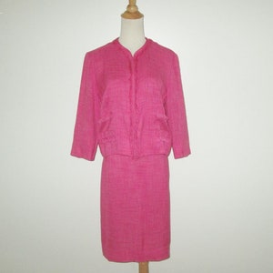 Vintage 1950s 1960s Pink Suit With Fringe Accents By Glenhaven Size M image 1