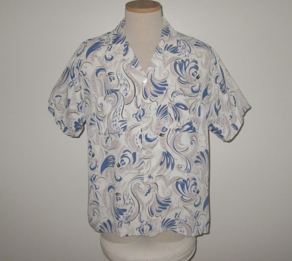 Vintage 1950s Abstract Bird Novelty Rayon Shirt B… - image 1