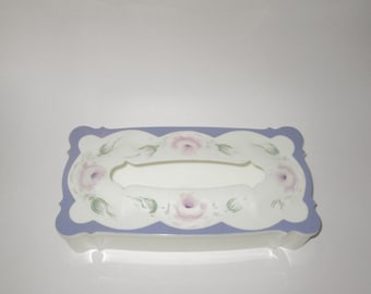 Vintage 1950s Floral Tissue Box - Hand-Painted