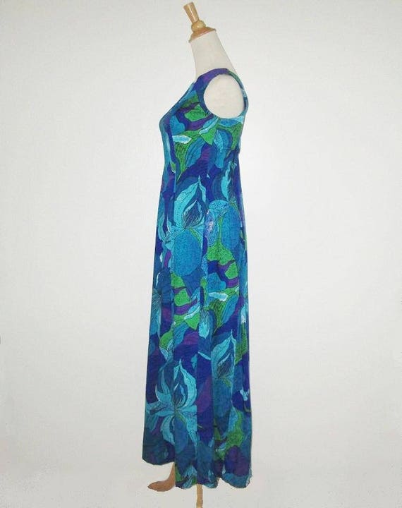 Vintage 1970s Blue Hawaiian Maxi Dress By Pomare … - image 3