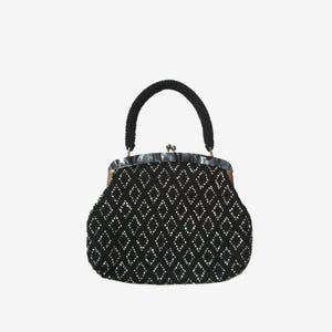 Bolso vintage de lucita negra con cuentas de lucita, años 50 y 60