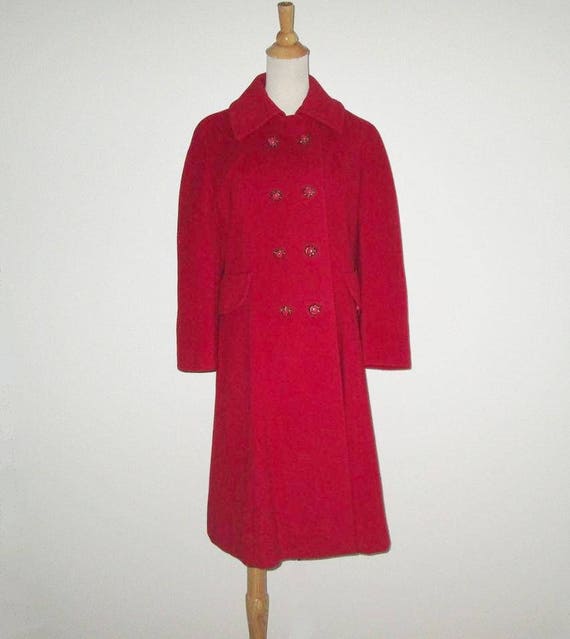 Vintage 1950s Red Llama Double Breasted Wool Coat 