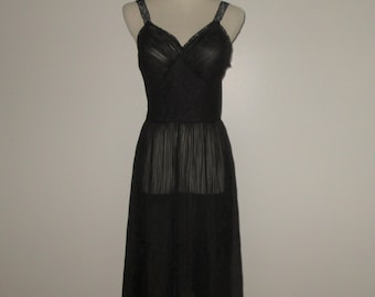 Vintage 1950s Black Sheer Nightgown - Size S, M