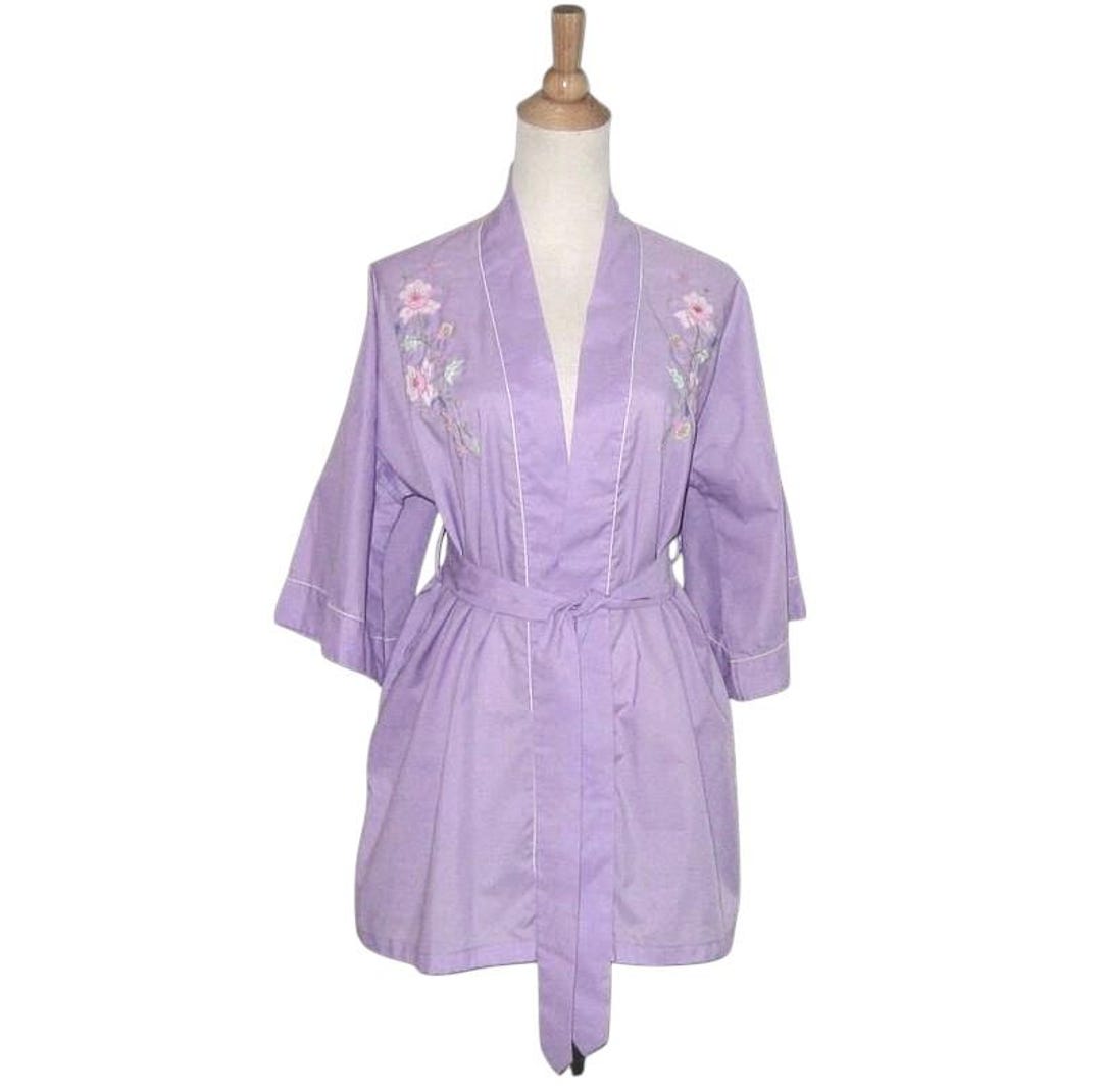 Vintage Lavender Hand-embroidered Short Robe by Jodie Arden - Size M - Etsy