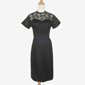 Vintage 1950s Black Lace Sheer Illusion Dress - Size S, M