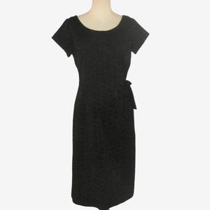 Vintage 1950s Black Ribbon Dress With Bow Accent - Size M