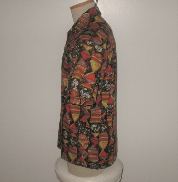 Vintage 1950s 1960s Orange Abstract Print Shirt B… - image 3