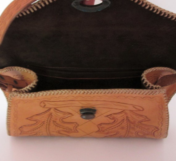 Vintage 1950s 1960s Tan Leather Handbag Purse Wit… - image 9