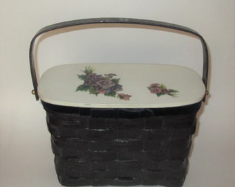 Vintage 1960s Purple Basket-Weave Handbag - Pansy & Butterfly