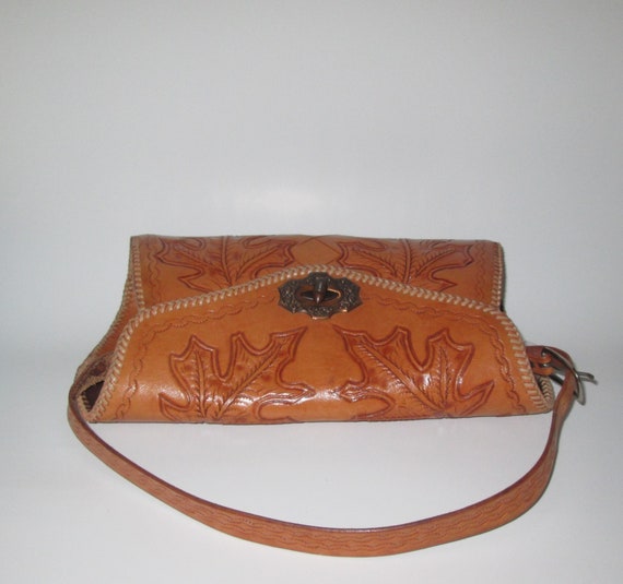 Vintage 1950s 1960s Tan Leather Handbag Purse Wit… - image 6
