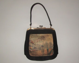 Vintage 1940s 1950s Scenic Street Scene Handbag