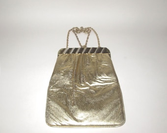 Vintage 1950s 1960s Gold Lame Handbag Shoulder Bag Purse - H L Harry Levine U.S.A.