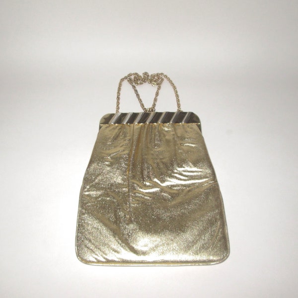 Vintage 1950s 1960s Gold Lame Handbag Shoulder Bag Purse - H L Harry Levine U.S.A.