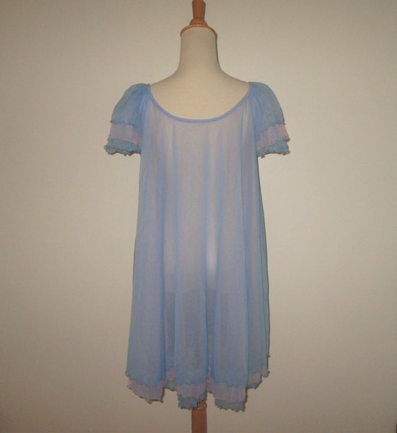 Vintage 1950s 1960s Blue & Pink Nightgown By Jene… - image 4