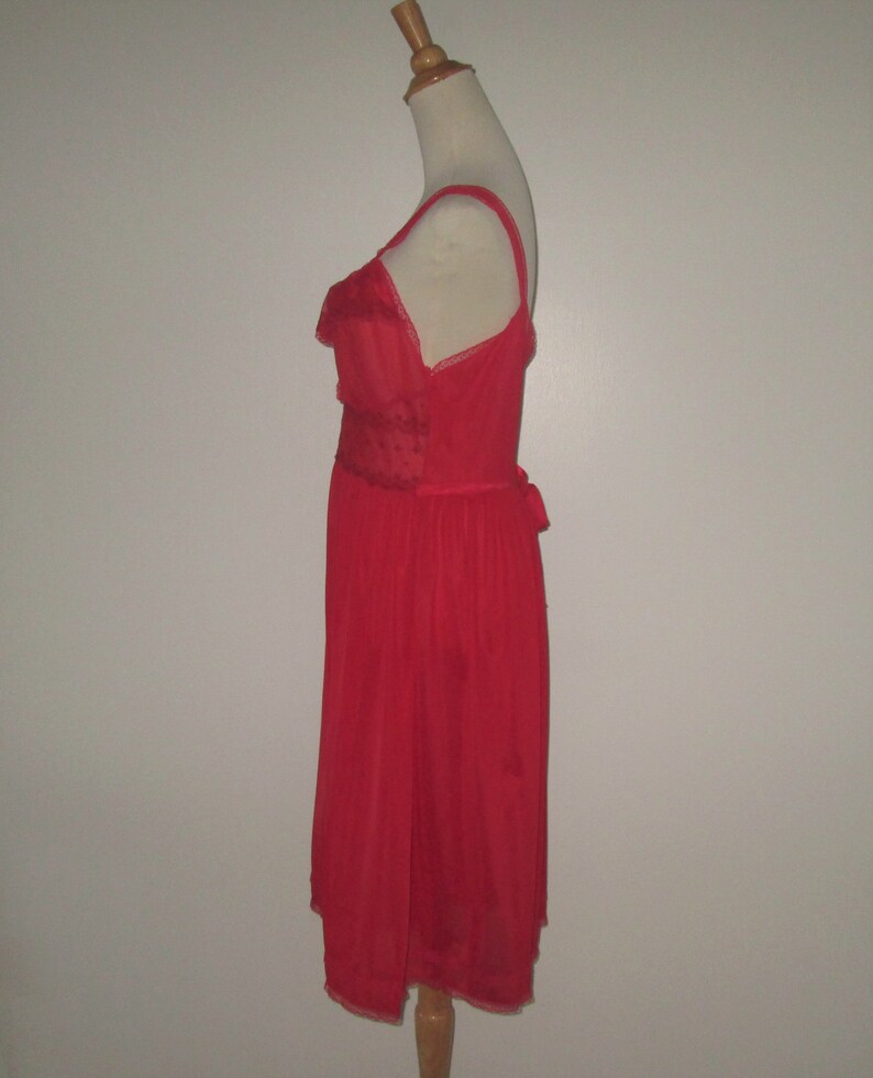 Vintage 1950s Red Nightgown With Lace Embroidered Accents by - Etsy