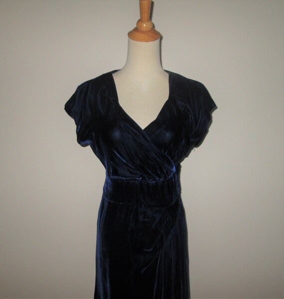 Vintage 1940s Blue Velvet Dress - Size S - image 2