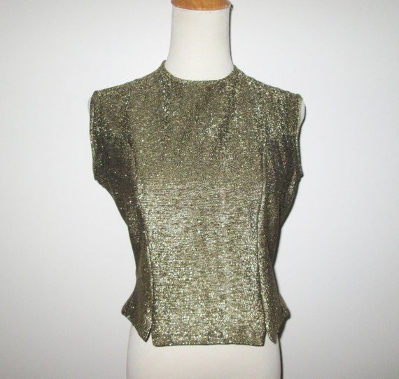 Vintage 1950s 1960s Gold Blouse / 50s 60s Gold Lu… - image 2