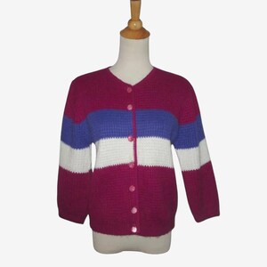 Vintage 1950s 1960s Purple Striped Cardigan Sweater - Size M
