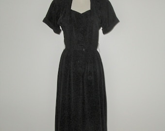 Vintage 1940s Black Crepe Dress By R & K Originals Personally Yours - Size S, M