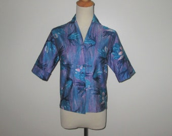 Vintage 1960s Hawaiian Floral Blouse By MoMi Made In Hawaii - Size M