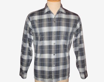 Vintage 1960s Shadow Plaid Shirt By McGregor - Size S