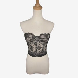 Vintage 1960s Black Lace Bustier Corset By Lady Marlene - Size 32B