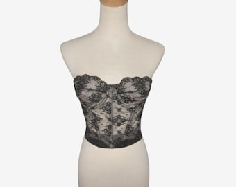 Vintage 1960s Black Lace Bustier Corset By Lady Marlene - Size 32B