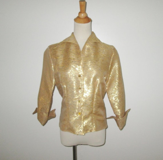 Vintage 1950s Gold  Metallic Blouse With Rhinesto… - image 1