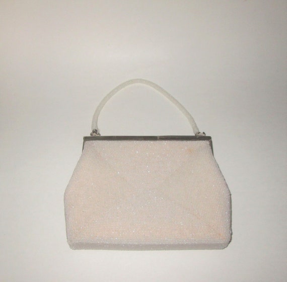 Vintage White Beaded Pastel Design Handbag - image 4