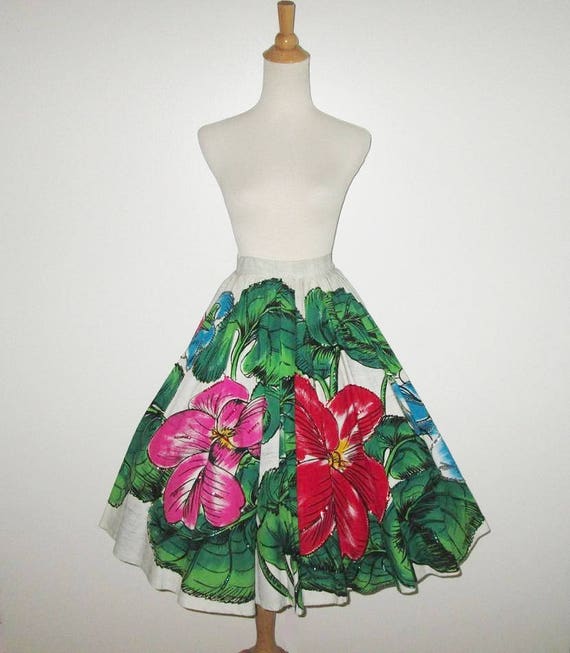 Vintage 1950s Mexican Floral Sequin Circle Skirt … - image 1