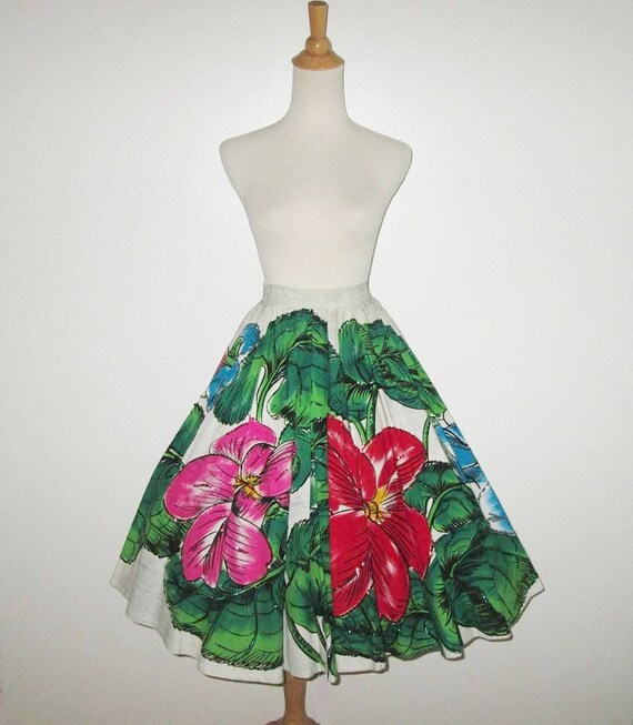 Vintage 1950s Mexican Floral Sequin Circle Skirt -