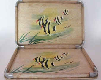 Vintage 1950s Hand Painted Fish Trays - Pair