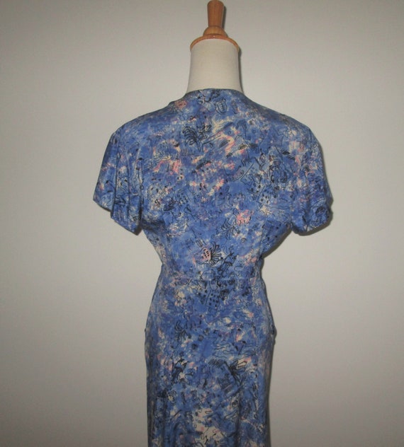 Vintage 1940s Blue Abstract Dress - Size S, M - image 5