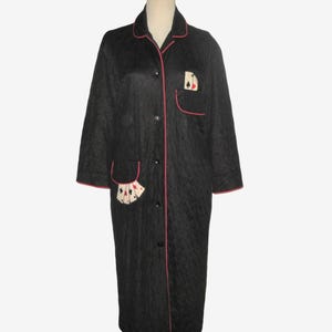 Vintage 1950s Black Novelty Robe With Gambling Theme - Eyeful By The Flaums - Size M, L