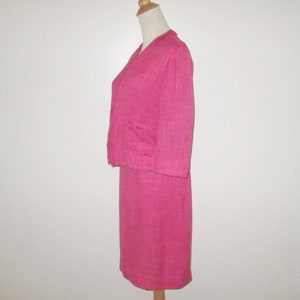 Vintage 1950s 1960s Pink Suit With Fringe Accents By Glenhaven Size M image 2