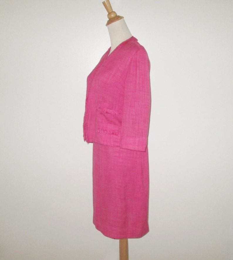 Vintage 1950s 1960s Pink Suit With Fringe Accents By Glenhaven Size M image 2