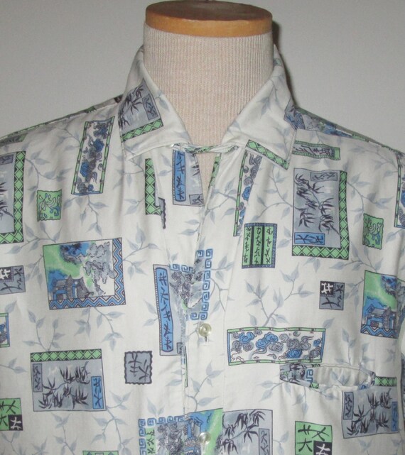 Vintage 1950s Novelty Print Shirt With Asian Moti… - image 2