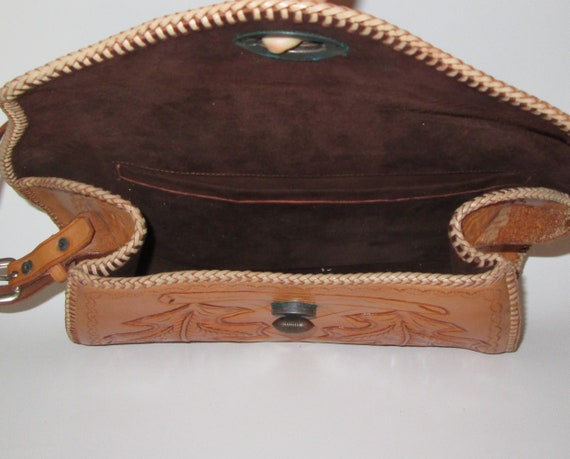 Vintage 1950s 1960s Tan Leather Handbag Purse Wit… - image 10