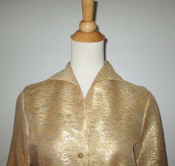 Vintage 1950s Gold  Metallic Blouse With Rhinesto… - image 2