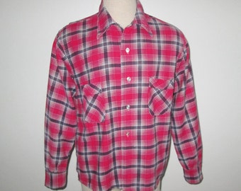 Vintage Red Shadow Plaid Flannel Shirt By Ironwear - Size M