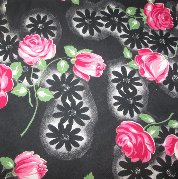 Vintage 1950s Black Floral Skirt With Pink And Re… - image 5