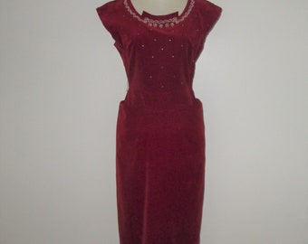 Vintage 1950s Red Velveteen Dress By Alco Junior - Size M