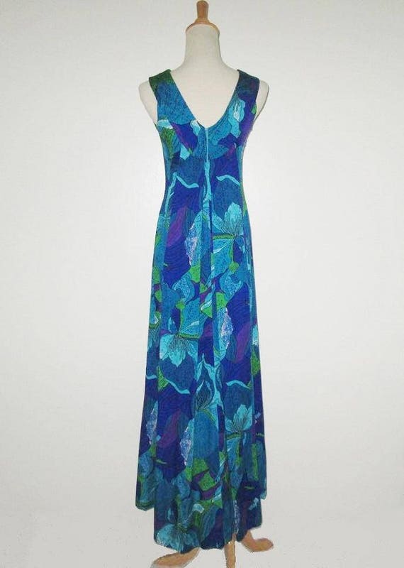 Vintage 1970s Blue Hawaiian Maxi Dress By Pomare … - image 4