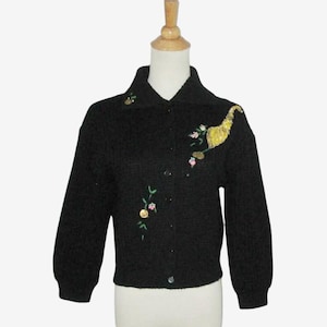 Vintage 1950s Black Sequin Novelty Sweater With Cornucopia Design By Jernat - Size M